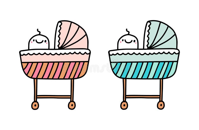 Baby Nursery Cot Newborn Furniture Boy Girl Hand Drawn Vector Illustration  in Cartoon Comic Style Stock Illustration - Illustration of child, pink:  177485489