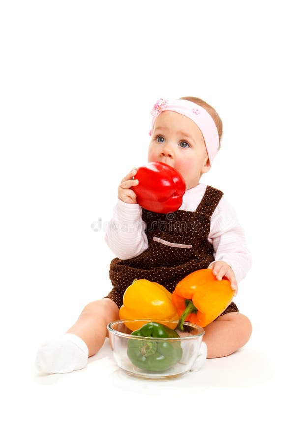 Baby with peppers stock photo. Image of adorable, angelic 13451042