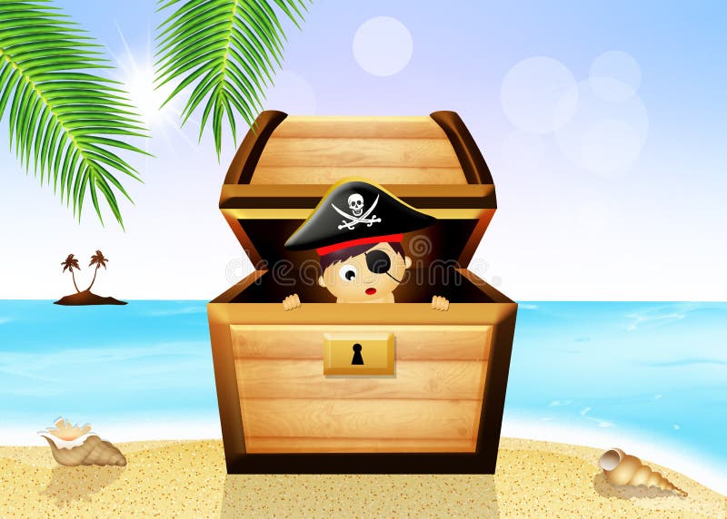 Baby Pirate in Treasure Chest Stock Illustration Illustration of cute