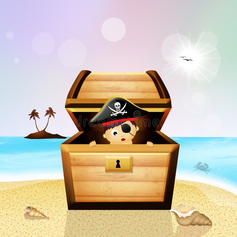 Baby Pirate in Treasure Chest Stock Illustration Illustration of