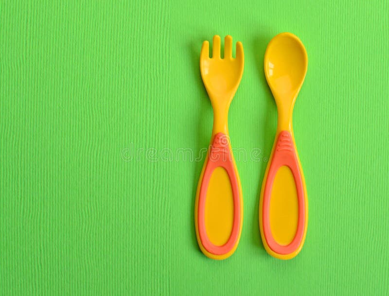 Baby Plastic Fork and Spoon Stock Photo Image of baby, small 145988174