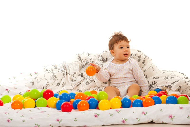 Baby boy throw the ball stock photo. Image of beauty 34436686