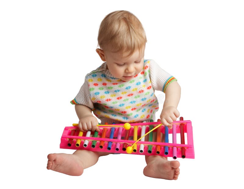 Baby plays musical toy