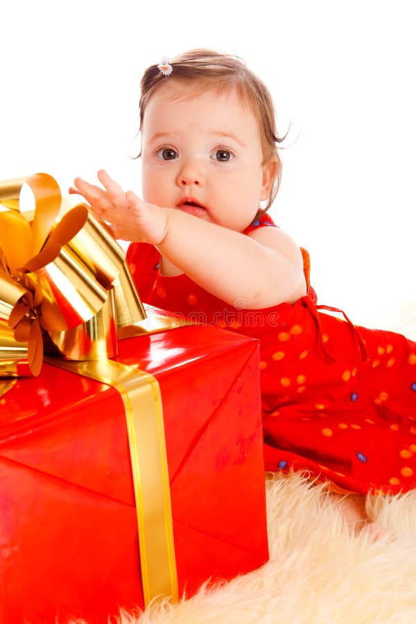 Baby with present box