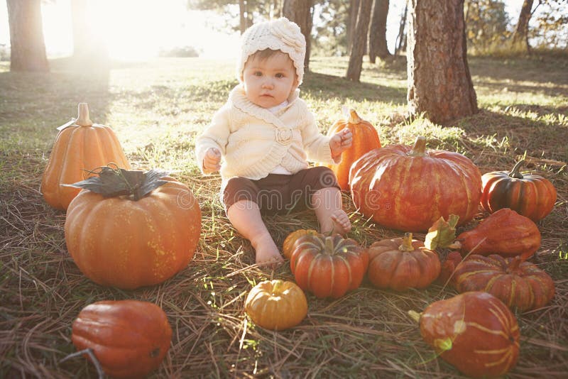 Baby at pumpkin patch