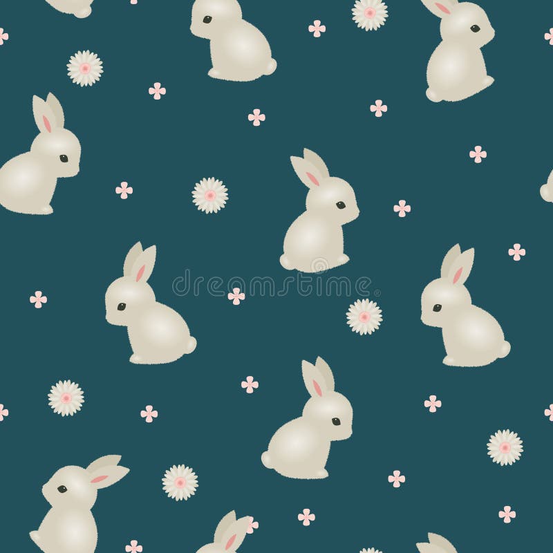 Baby rabbit floral seamless wallpaper