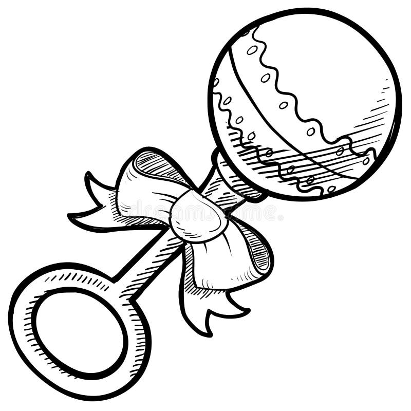 baby rattle clipart black and white