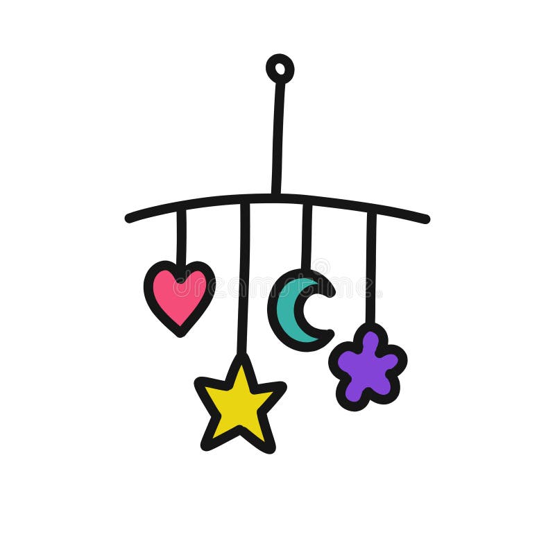 Baby rattles on the crib doodle icon, vector illustration royalty free illustration