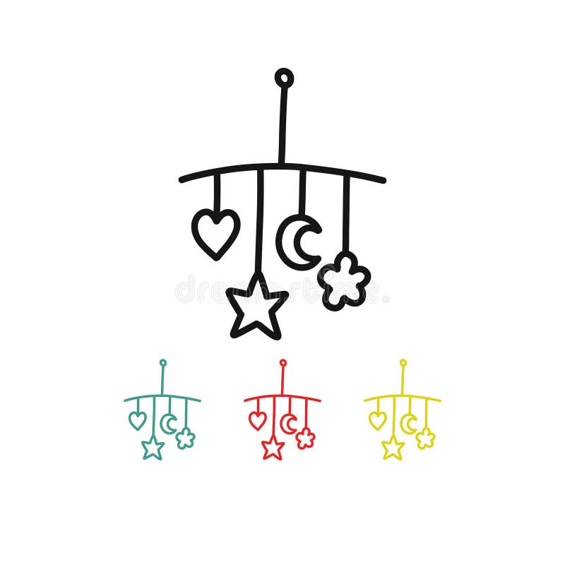 Baby rattles on the crib doodle icon, vector illustration vector illustration