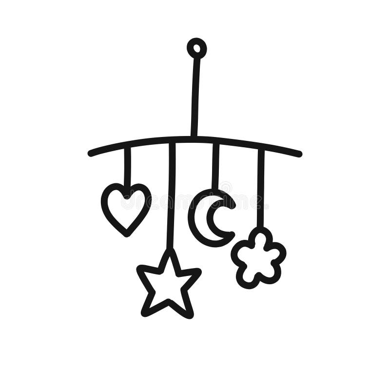 Baby rattles on the crib doodle icon, vector illustration stock illustration