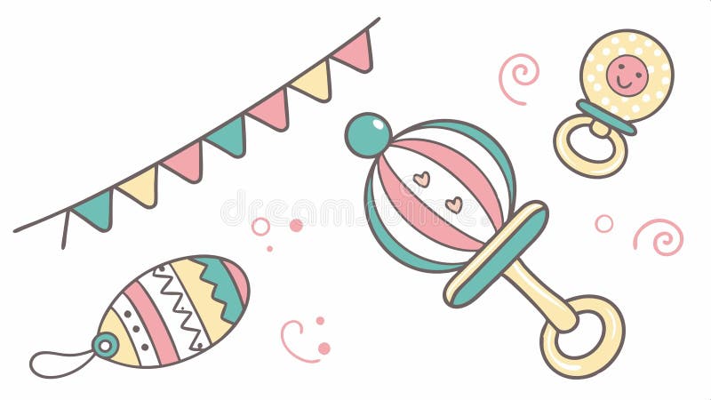 Baby rattle toys pastel colors nursery newborn infant design vector design Generative AI vector illustration