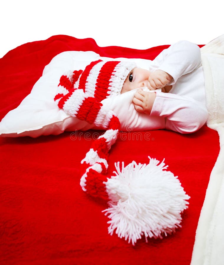Baby in Red White Knitted Hat Stock Photo Image of innocence, holiday 75516094