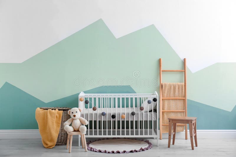Baby Room Interior with Crib Wall Stock Photo Image of floor, home
