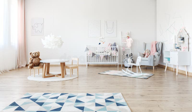 Baby`s room with rocking horse