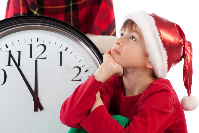 Baby in Santa Claus hat waiting for gift