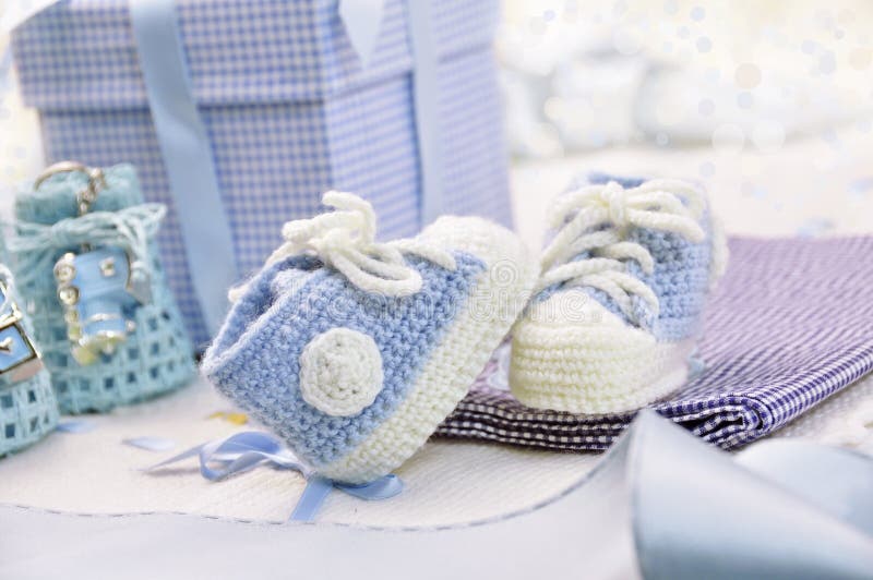 Blue and pink baby booties stock photo. Image of baptism 21322466