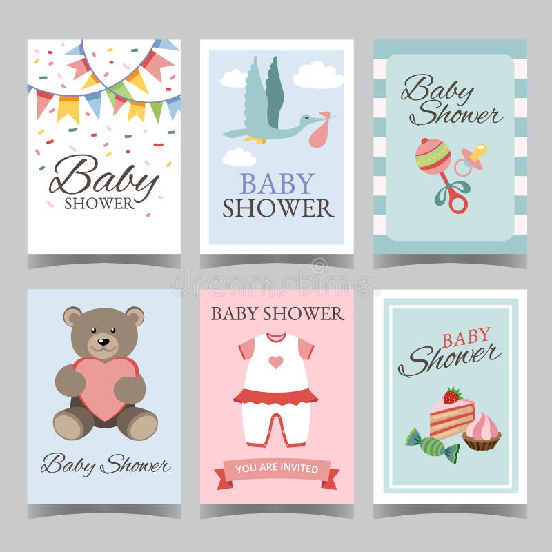 Baby shower card set for boy for girl Happy birthday party its a boy its a girl invitation card poster vector vector illustration Baby shower card set for boy for girl Happy birthday party its a boy its a girl invitation card poster vector vector illustration