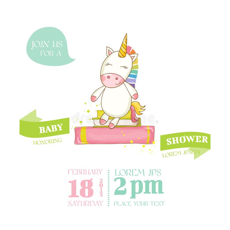 Baby shower eller ankomstkortet - behandla som ett barn Unicorn Girl vektor illustrationer Baby shower eller ankomstkortet - behandla som ett barn Unicorn Girl vektor illustrationer