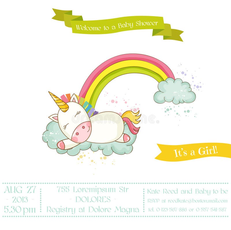 Baby shower eller ankomstkortet - behandla som ett barn Unicorn Girl vektor illustrationer Baby shower eller ankomstkortet - behandla som ett barn Unicorn Girl vektor illustrationer