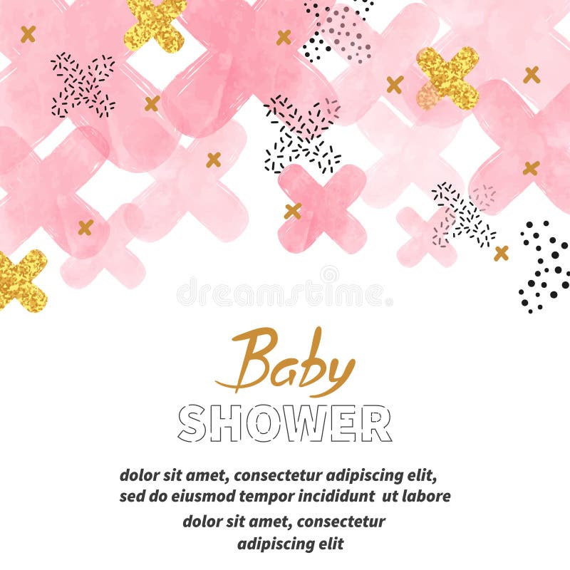 Baby Shower girl card design with abstract watercolor pink cross shapes. royalty free illustration Baby Shower girl card design with abstract watercolor pink cross shapes. royalty free illustration