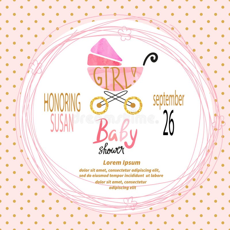 Baby shower girl. Vector invitation card