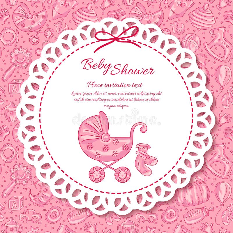 Baby Shower, Greeting Card For Baby Girl Stock Vector - Illustration of arrival, banner: 42627284