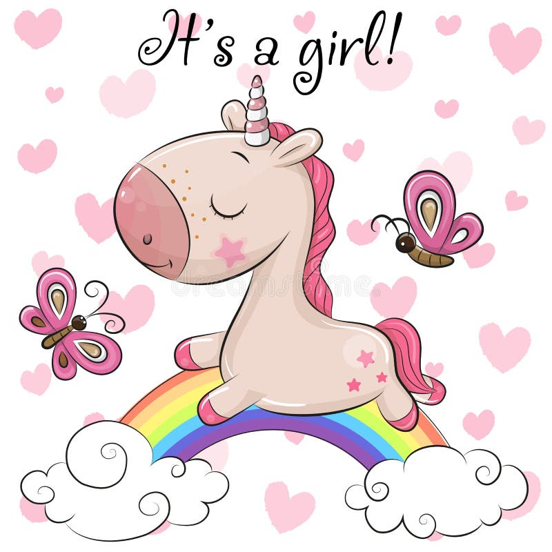 Baby Shower Greeting Card with Unicorn girl vector illustration Baby Shower Greeting Card with Unicorn girl vector illustration