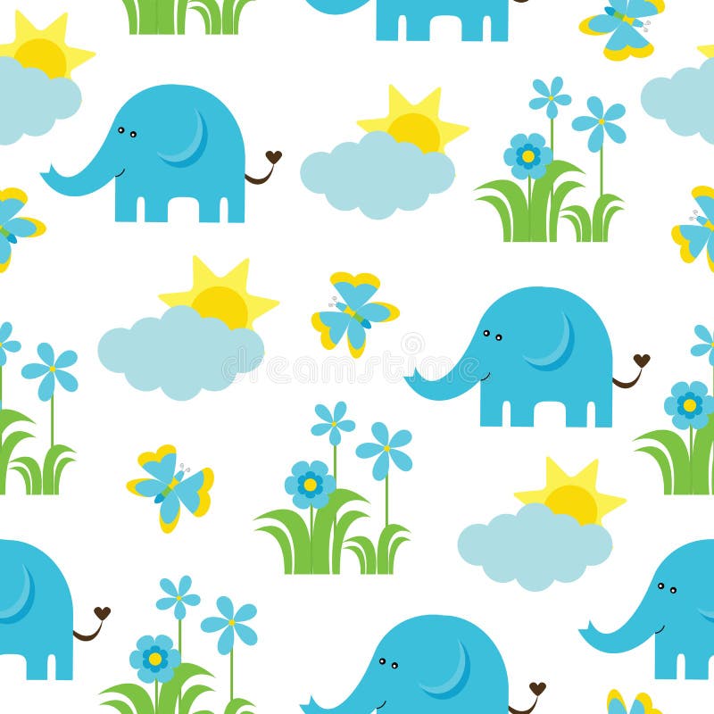 Baby shower seamless pattern with Cute elephant, butterfly, flowers, and sun royalty free illustration Baby shower seamless pattern with Cute elephant, butterfly, flowers, and sun royalty free illustration
