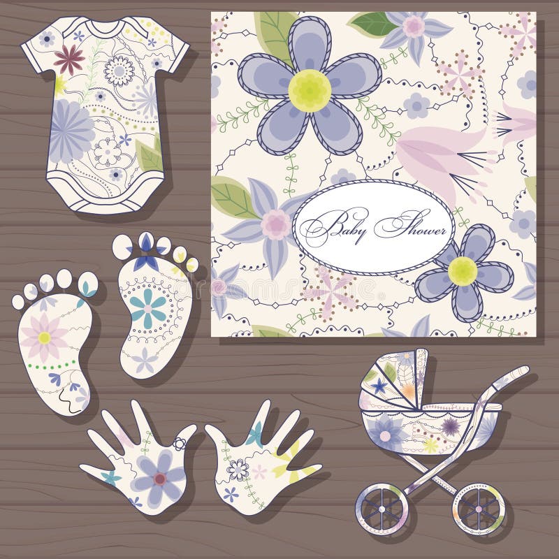 Baby Shower on Wooden Background Stock Vector Illustration of wooden, flora 73431343