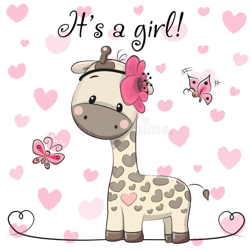 Baby showerhälsningkort med giraffflickan vektor illustrationer