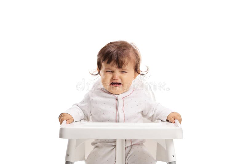 Baby Sitting in a Baby Chair and Crying Stock Image Image of