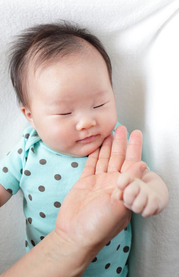 Baby Sleep And Mother Touch Her Face Royalty Free Stock Ima