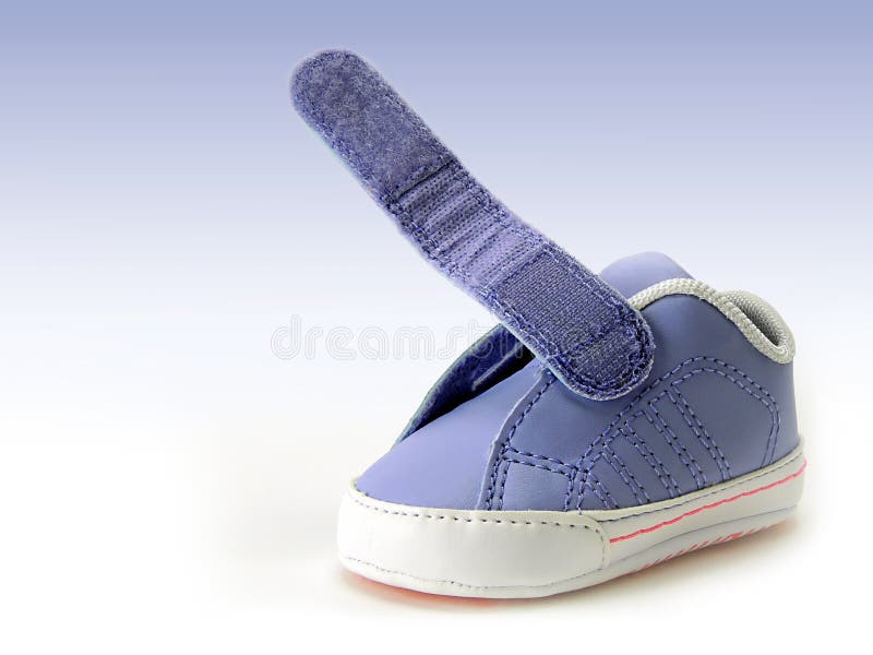 Blue Baby Shoe with Open Velcro Strap, Isolated, Clipping Path Included