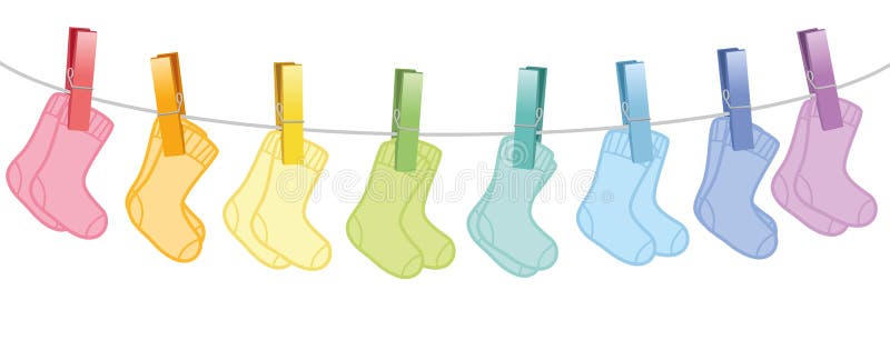 Baby Socks Colored Pairs Clothes Line royalty free illustration Baby Socks Colored Pairs Clothes Line royalty free illustration
