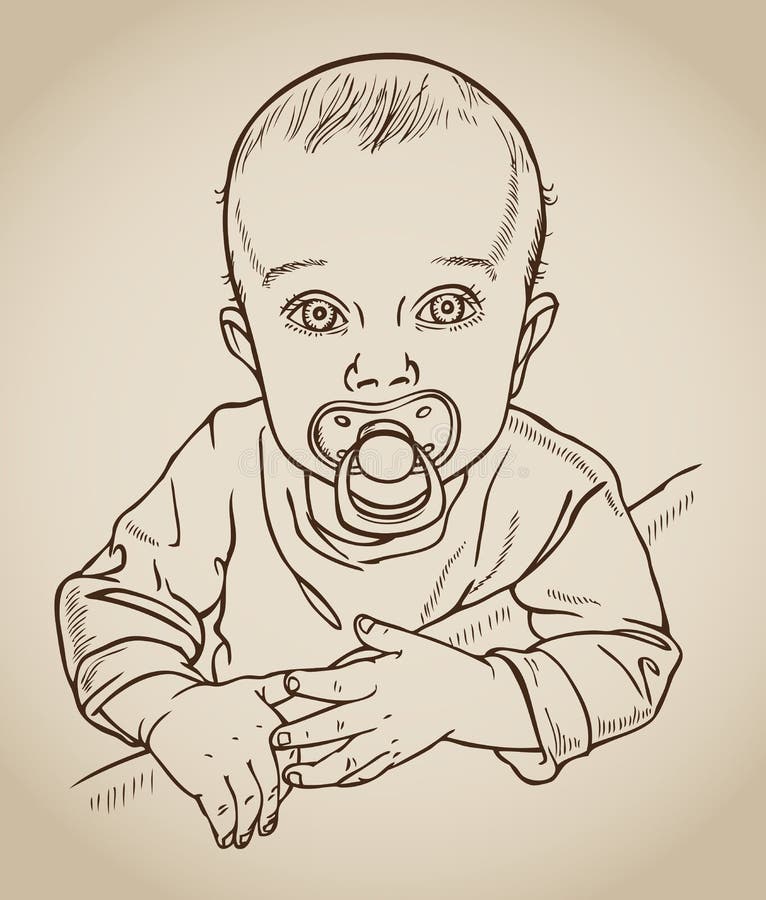 Baby with a Soother Drawing Stock Vector Illustration of vector, hand
