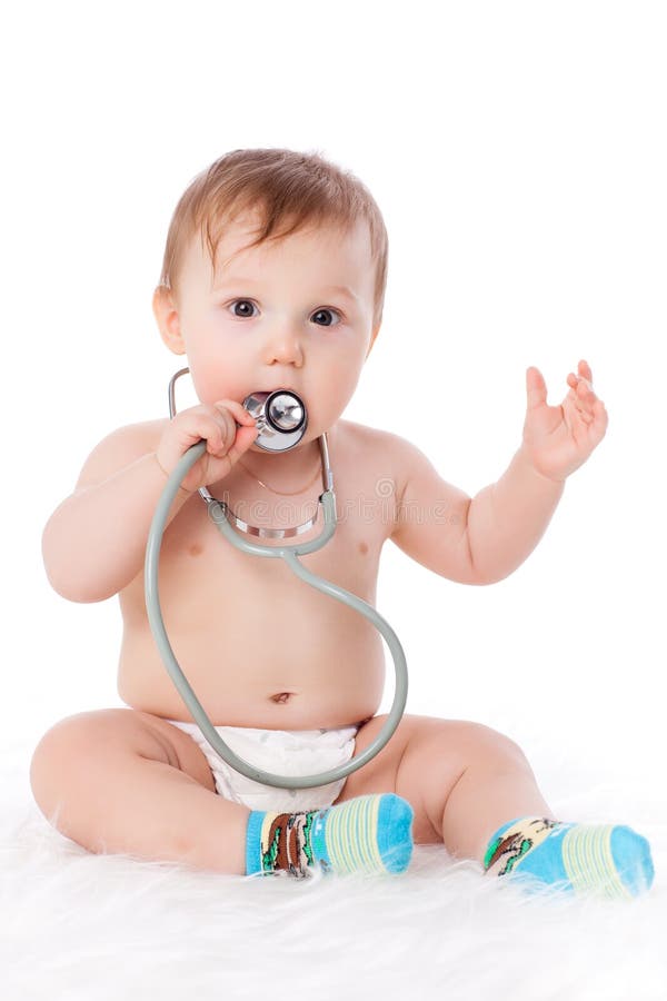 Baby with stethoscope. stock image. Image of medical 17454297