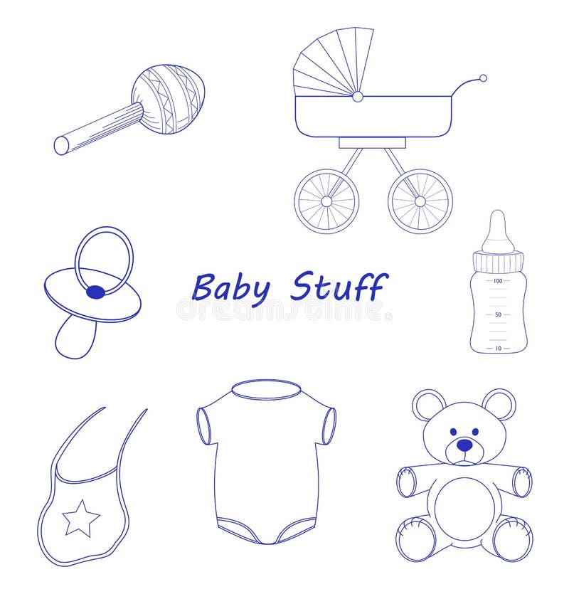 Baby Stuff blue line-art stock photo. Image of stuff - 40548942