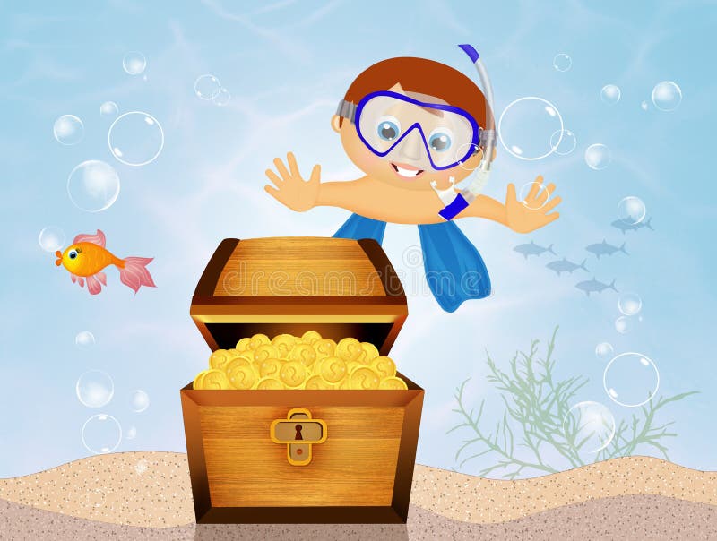 Baby Sub and Treasure Chest Stock Illustration Illustration of diving