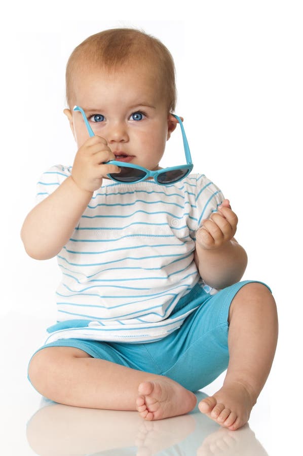 Baby With Sunglasses Stock Photo Image Of Small Blue 25600548