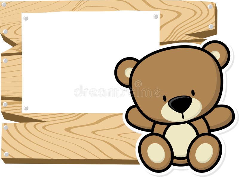 Baby teddy bear on wooden board