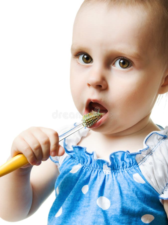 Baby with toothbrush stock image. Image of caucasian 26702145