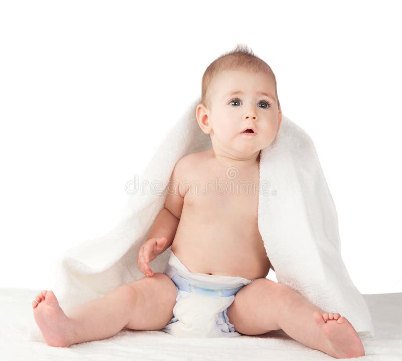 Baby in a towel isolated stock image. Image of healthy 22941353