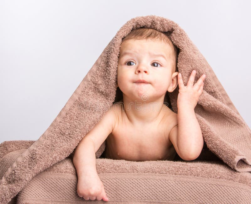 Baby under towel stock image. Image of girl, newborn 50242319