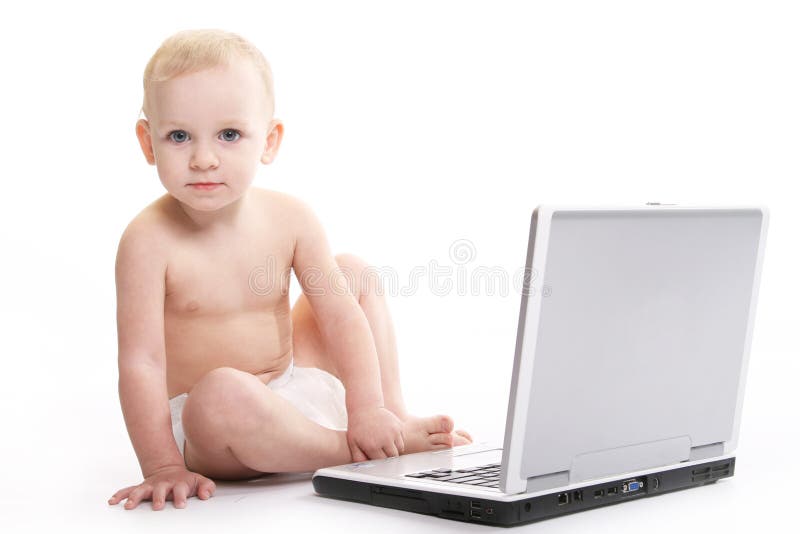 Baby using laptop stock photos