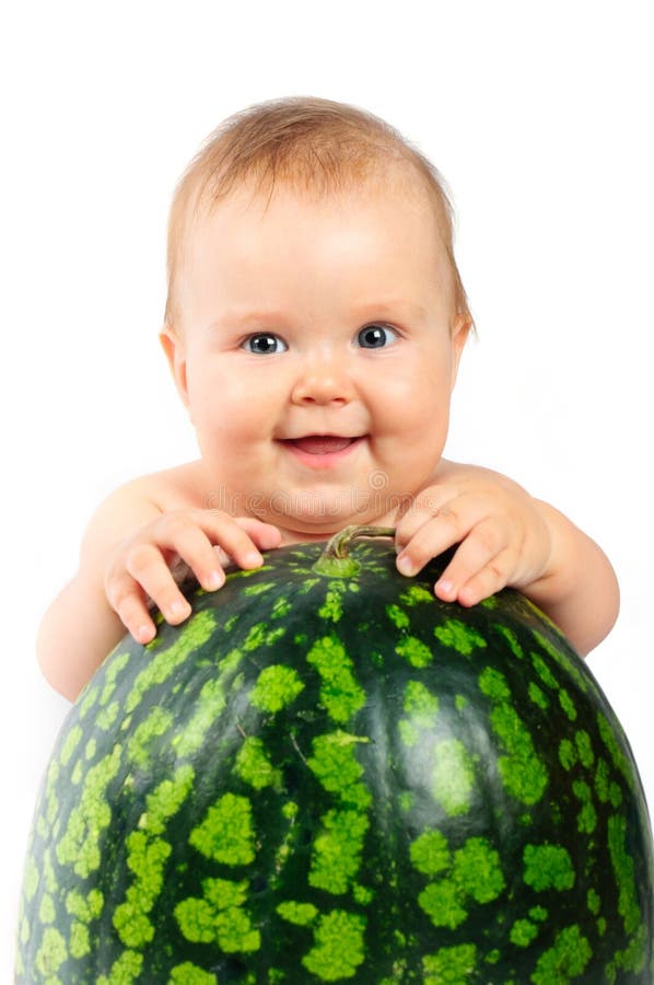 Baby with a watermelon stock photo. Image of healthy 16346532