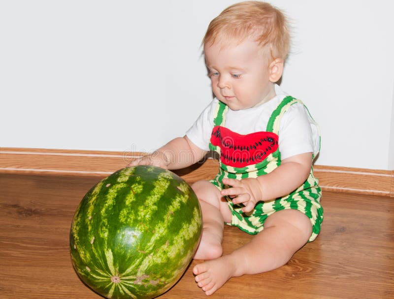 Baby and watermelon stock image. Image of health, dessert 44162847