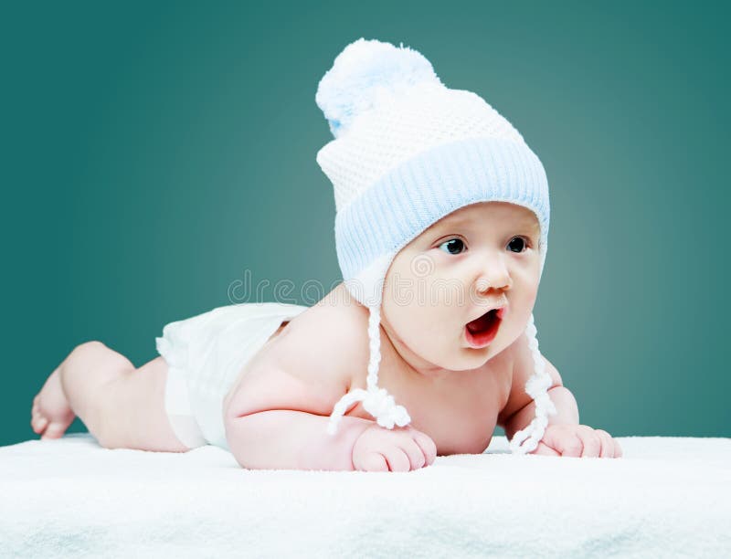 Baby wearing a hat stock image. Image of indoors, health - 79613473