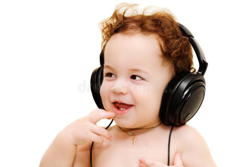 Baby wearing headphones stock image. Image of laughter 6199133