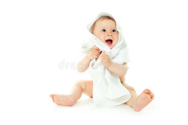 Baby Wrapped into the Towel Stock Photo Image of laugh, joyful 10110650