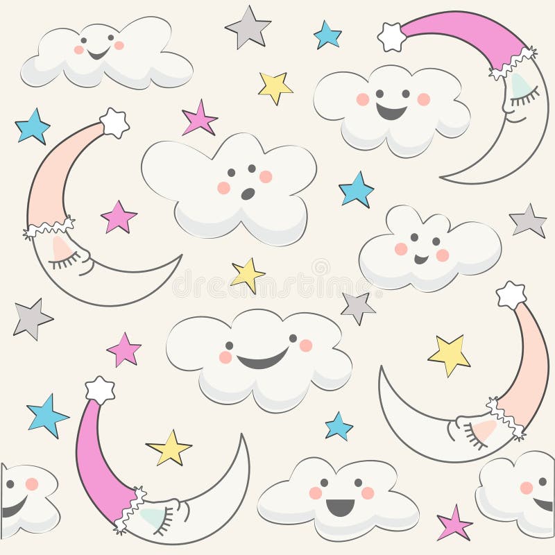 Cute baby cloud pattern vector seamless, baby shower invitation stock illustration